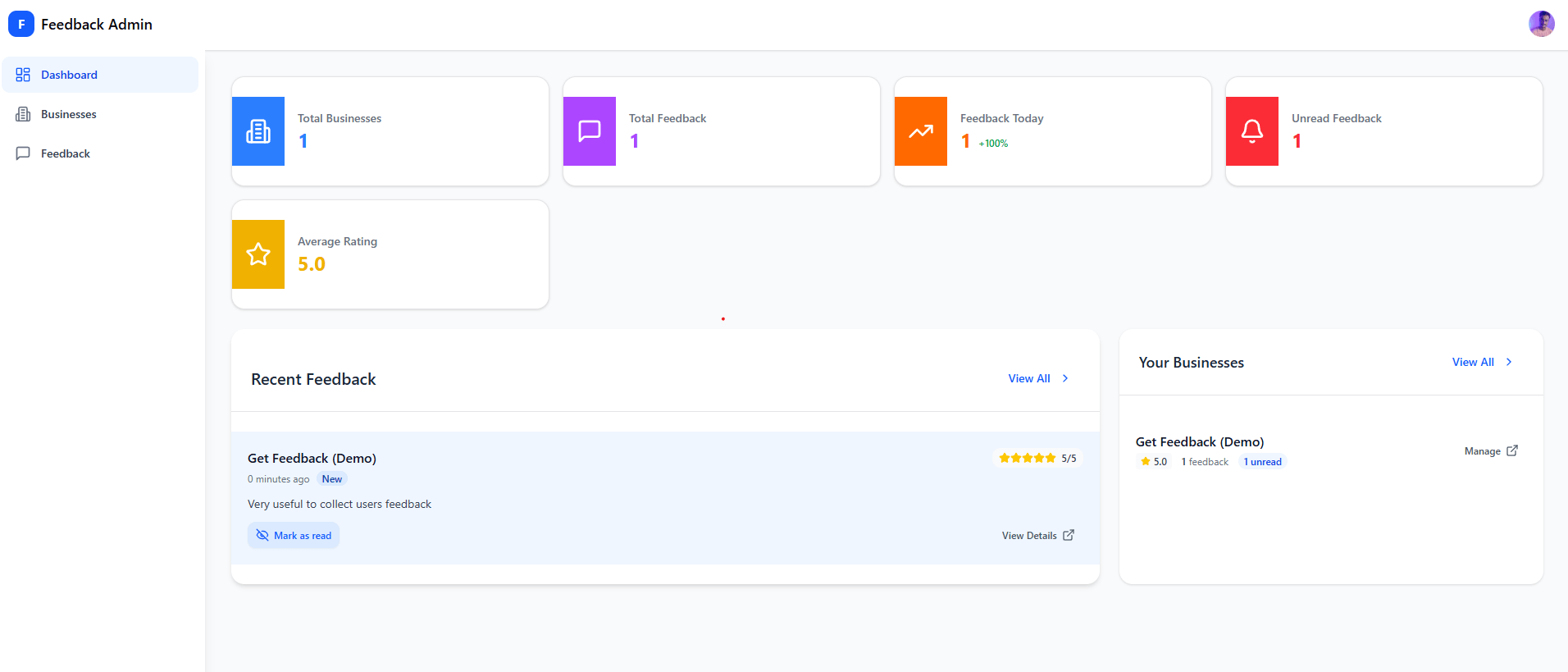 Get-Feedback Dashboard Preview
